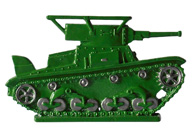 Оловянная игрушка. Танк Т-26 командирский, с поручневой антенной. РККА-36